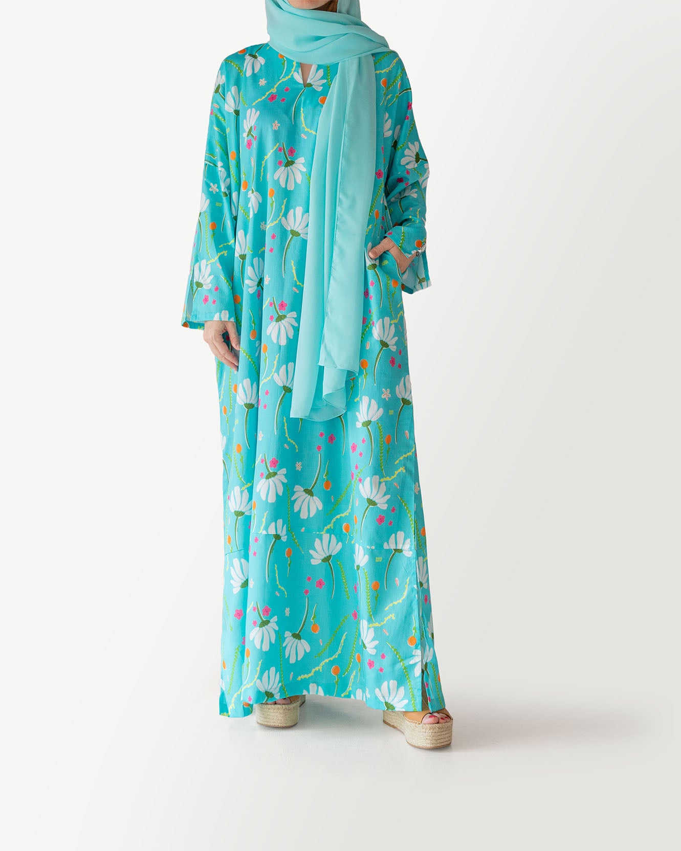 Ivy Printed Kaftan in Cyan