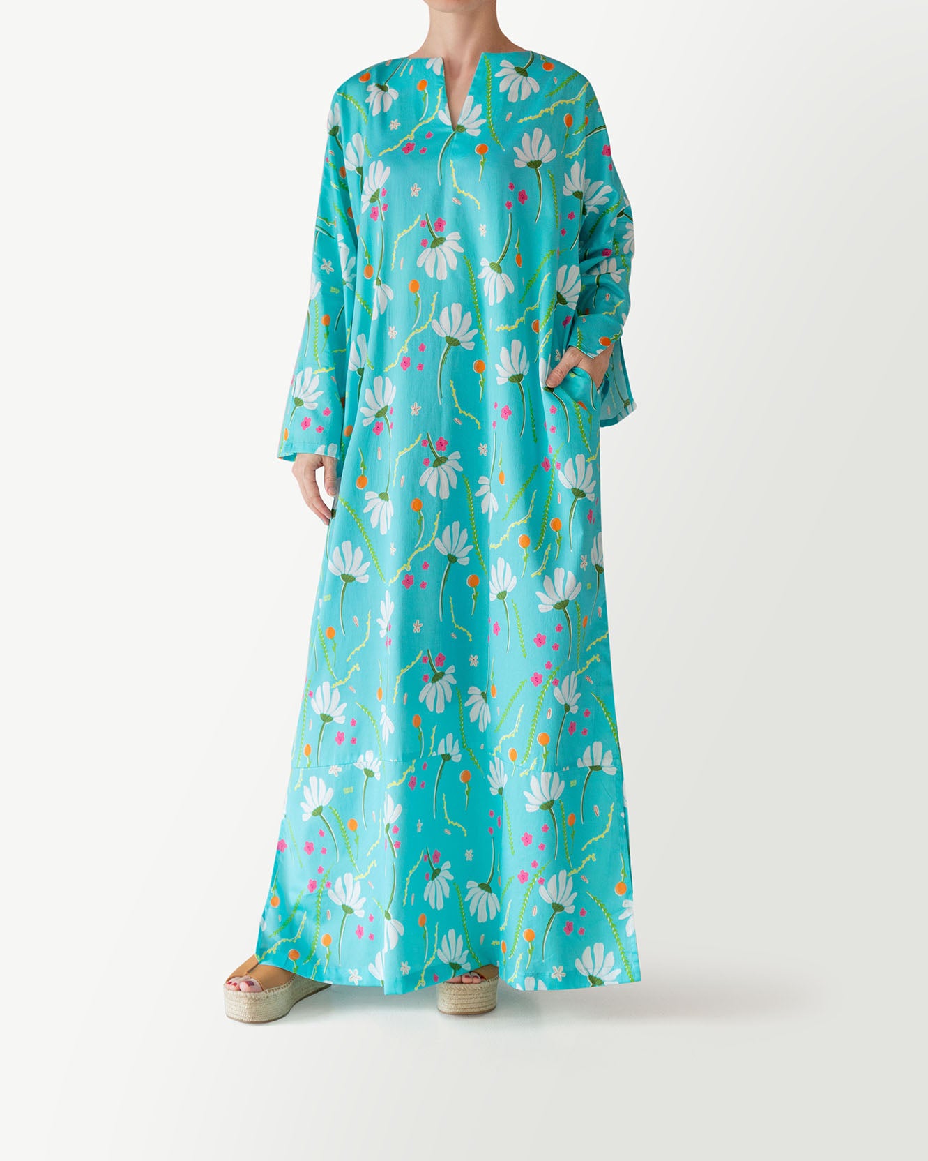 Ivy Printed Kaftan in Cyan