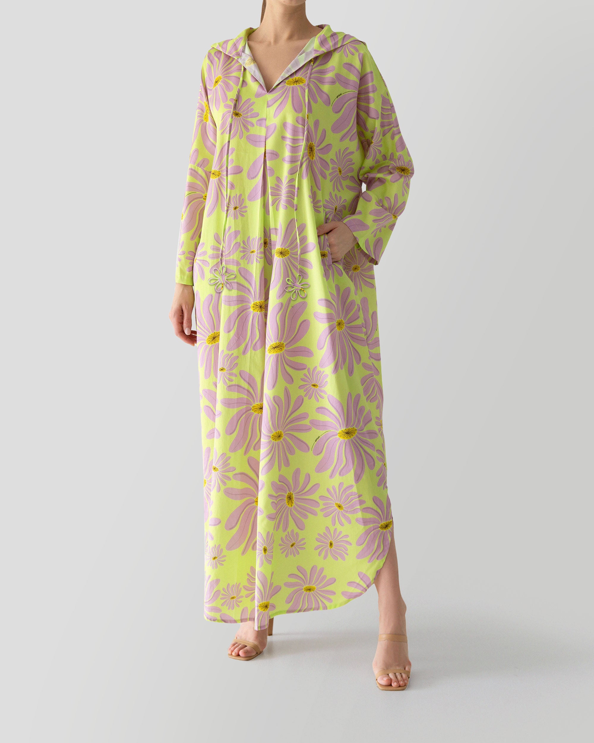 Iris Printed Dress in Lavender Retro