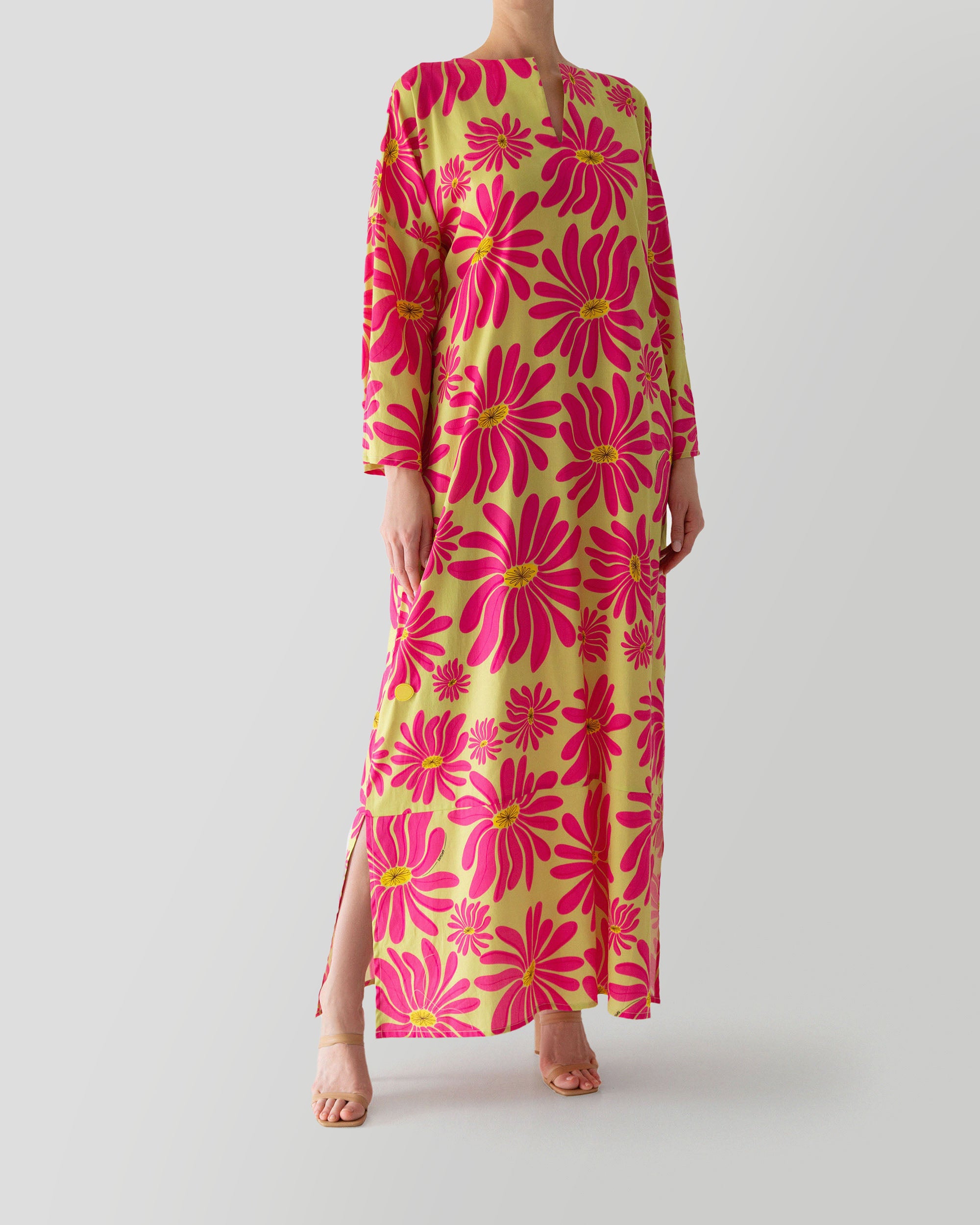 Ivy Printed Kaftan in Magenta Retro