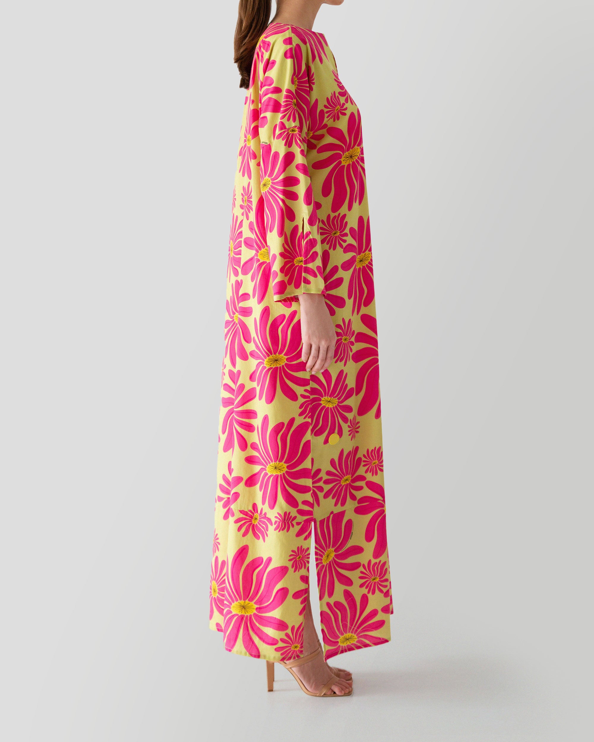 Ivy Printed Kaftan in Magenta Retro