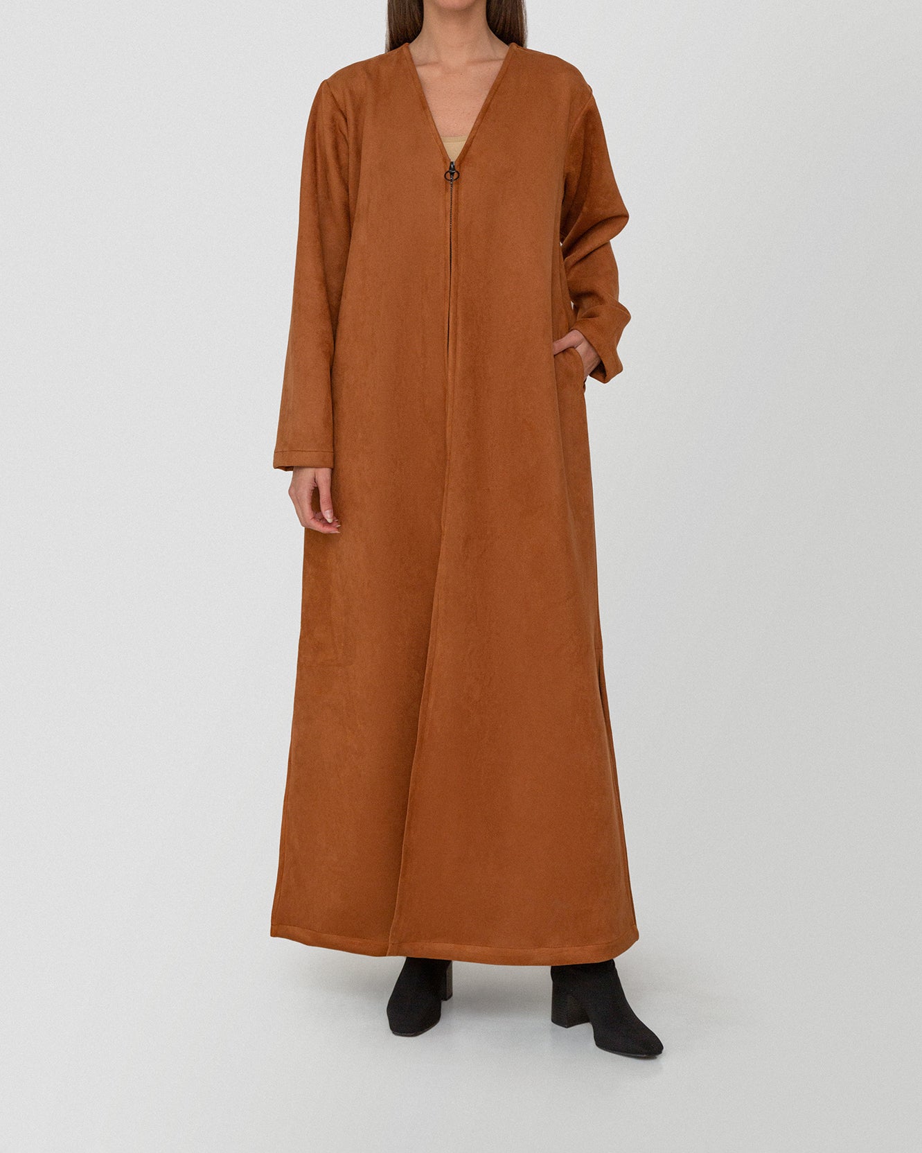 Sundown Suede-Zipper Abaya