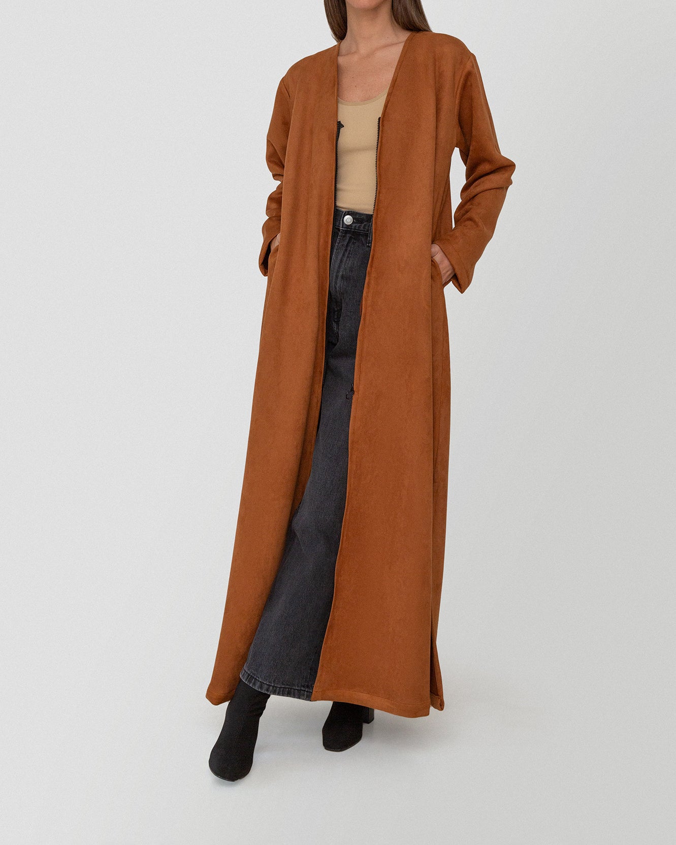 Sundown Suede-Zipper Abaya