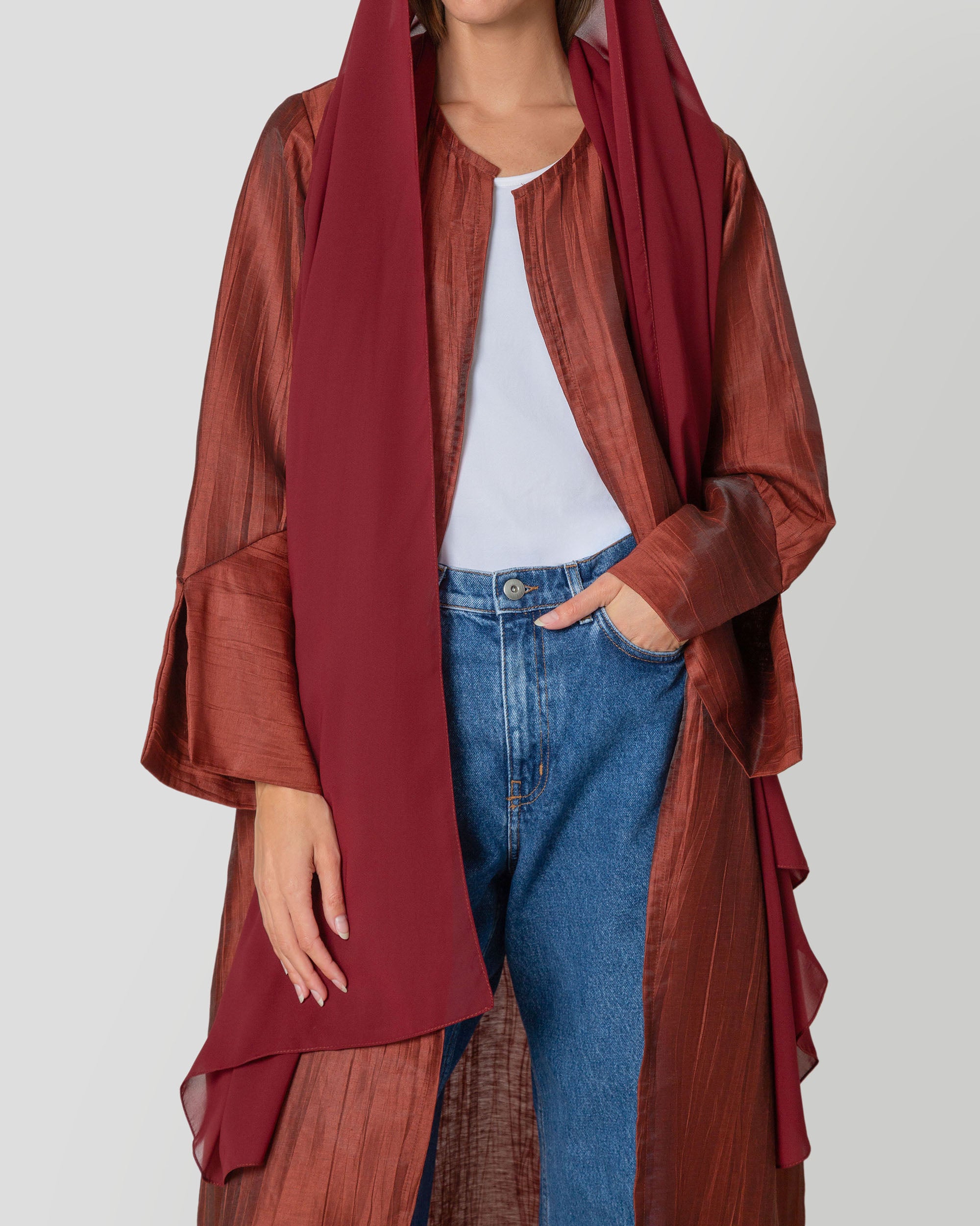 Lily Abaya in Maroon