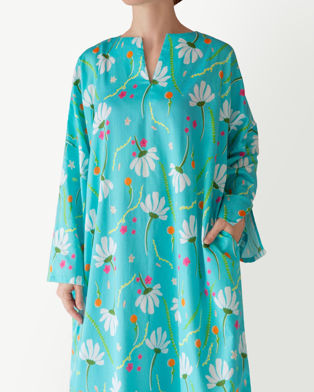 Ivy Printed Kaftan in Cyan