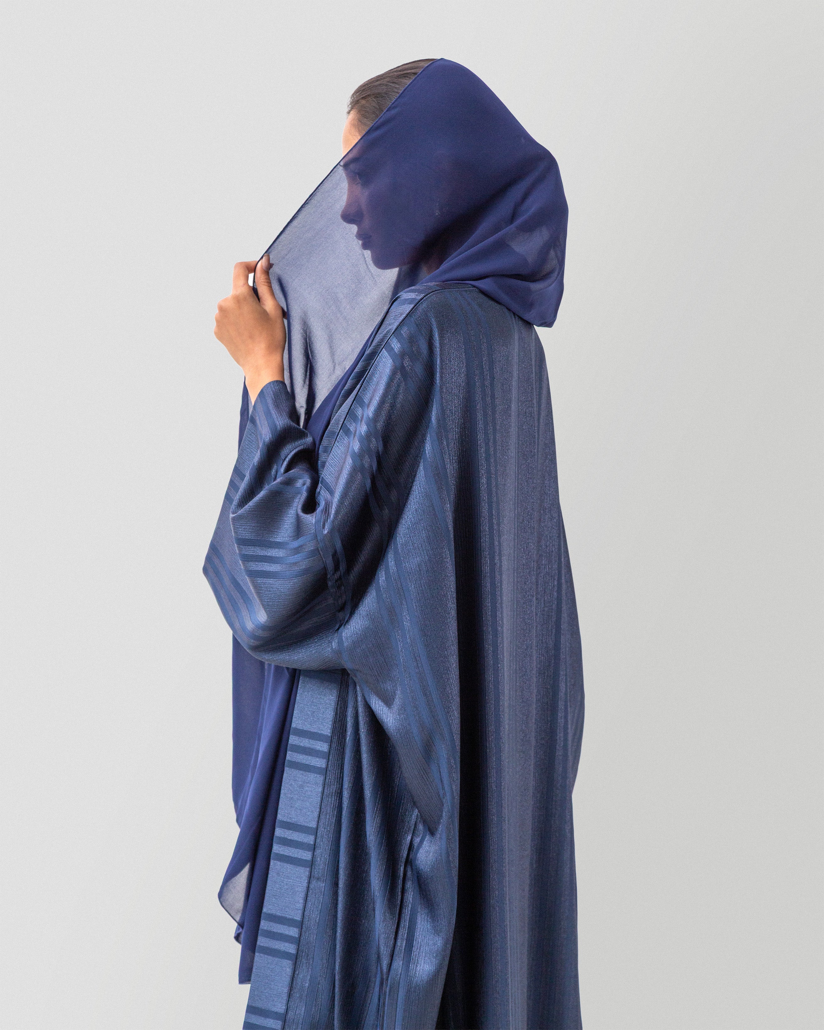 Silent Stripe Abaya in Navy Blue
